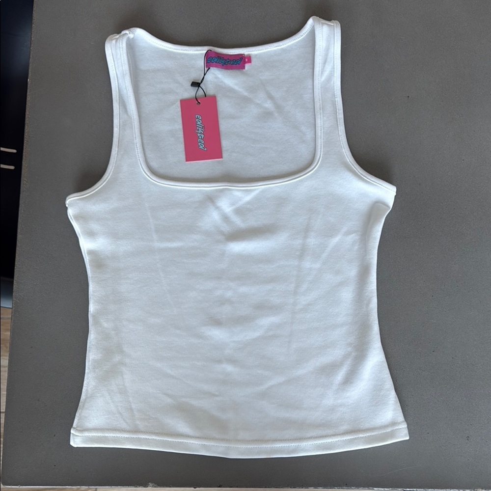 Edikted White Fitted Sleeveless Tank Top